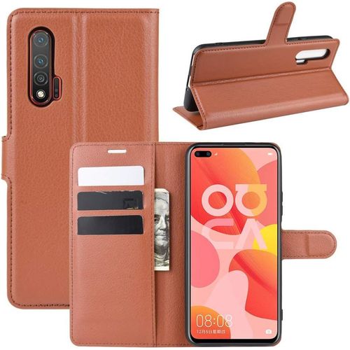 Coque Pour Huawei Nova 6 4g, Stand Pour Téléphone Portable/Avec Emplacements Pour Cartes De Crédit/Couvercle De Fermeture Magnétique,Pour Huawei Nova 6 4g Housse Marron