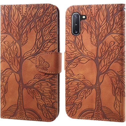 Coque Pour Samsung Galaxy Note10, Motif Arbre Housse Étui En Cuir Portefeuille Magnétique Flip Cover Wallet Case Avec Fentes Pour Cartes, Fonction Stand - Marron