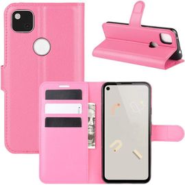 Coque Pour Google Pixel 4a, Stand Pour Téléphone Portable/Avec Emplacements Pour Cartes De Crédit/Couvercle De Fermeture Magnétique,Pour Google Pixel 4a Housse Rouge Rose