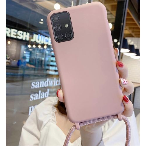 Coque Pour Samsung Galaxy A12 Avec Cordon De Collier, Coque Silicone Bumper Etui Housse Avec Cordon Réglable Téléphone Lanyard Case Pour Galaxy A12 Fine Antichoc Collier Cover Rose Clair