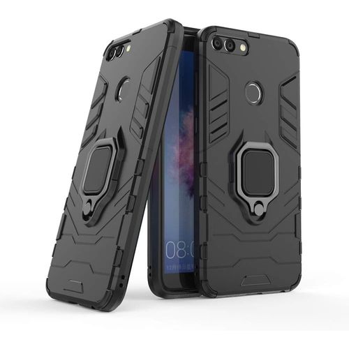 Coque Huawei P Smart 2018, Pour Huawei P Smart Coque Etui Couverture Bague Support Magnétique Titulaire Pc Silicone Armure Hybride Antichoc Protection Complète, Noir