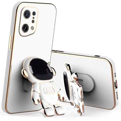 Coque Pour Oppo Find X5 Silicone Tpu Souple Placage, Housse Etui Oppo Find X5 Avec Support Antichoc Anti-Rayures Motif Astronautes Mince Protection Blanc