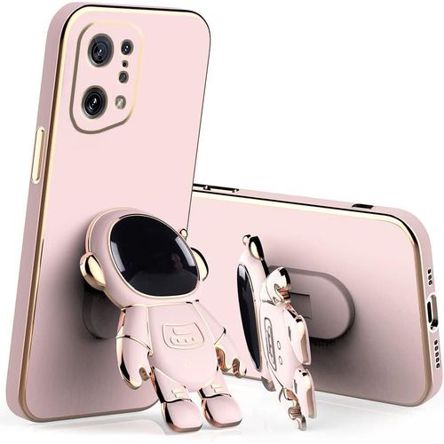 Coque Pour Oppo Find X5 Silicone Tpu Souple Placage, Housse Etui Oppo Find X5 Avec Support Antichoc Anti-Rayures Motif Astronautes Mince Protection Rose