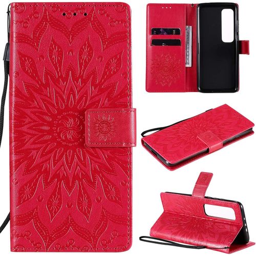 Coque Xiaomi Mi 10 Ultra, Carnet Style Etui En Cuir Pu Avec Porte-Cartes Et Housse Pliable Couvercle Rabattable De Protection Coque Pour Xiaomi Mi 10 Ultra Rouge
