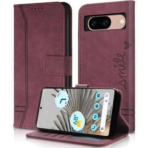 Coque Pour Google Pixel 8, Etui Cuir Pu Coque Pixel 8, Portefeuille Cuir Multifonction Fermeture Magnétique Stand Feature Flip Case Pour Google Pixel 8 Book 2023 Rouge