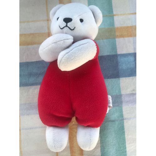 Ourson Blanc Et Rouge - Doudou Hochet - 22 Cm De Hauteur Environ - Smoby