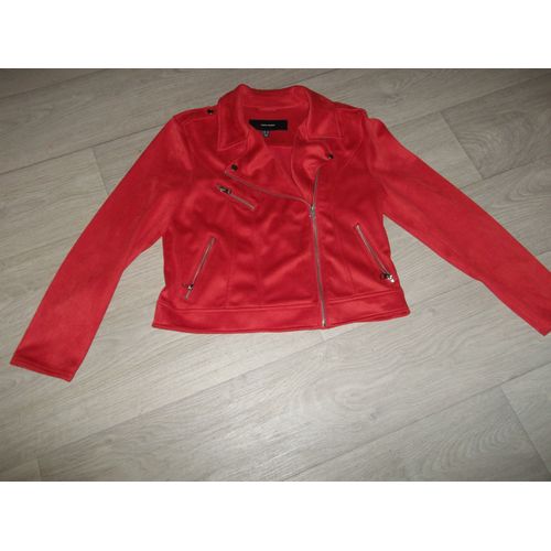 Blouson Vero Moda Style Perfecto Rouge Vermillon Fausse Peau Xl Neuf