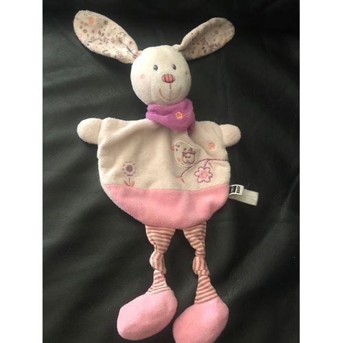 Doudou Peluche Lapin Rose Foulard Violet Fleurs Tex Baby 33cm