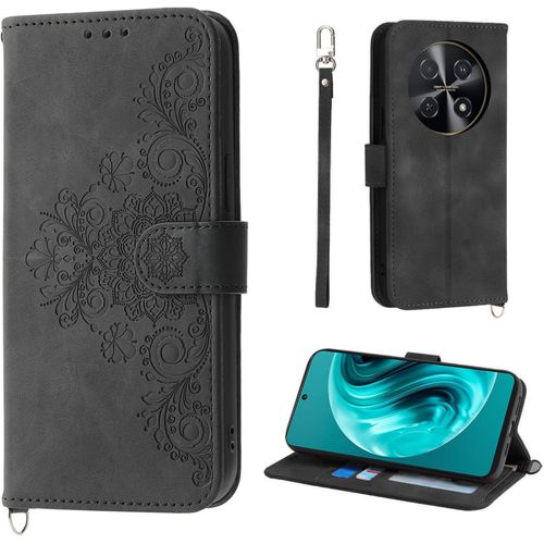 Coque Pour Huawei Nova 12i 4g 6.7"", 5 Cartes Huawei Nova 12i Étui De Protection En Cuir Pu De Fleur Style Vintage Pour Housse, Noir