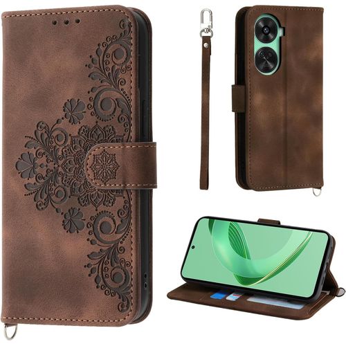 Coque Pour Huawei Nova 12 Se 4g 6.67"", 5 Cartes Huawei Nova 12 Se Étui De Protection En Cuir Pu De Fleur Style Vintage Pour Housse, Brun