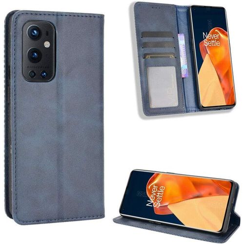 Étui Portefeuille À Rabat En Cuir Magnétique De Luxe Couverture Antichoc De Protection Complète Du Corps Pour Oneplus 9, Bleu