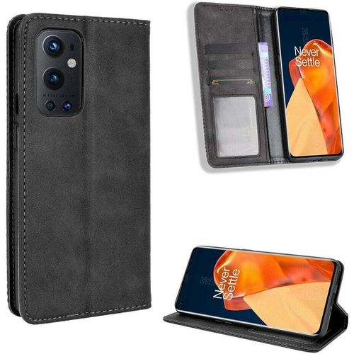 Étui Portefeuille À Rabat En Cuir Magnétique De Luxe Couverture Antichoc De Protection Complète Du Corps Pour Oneplus 9, Noir