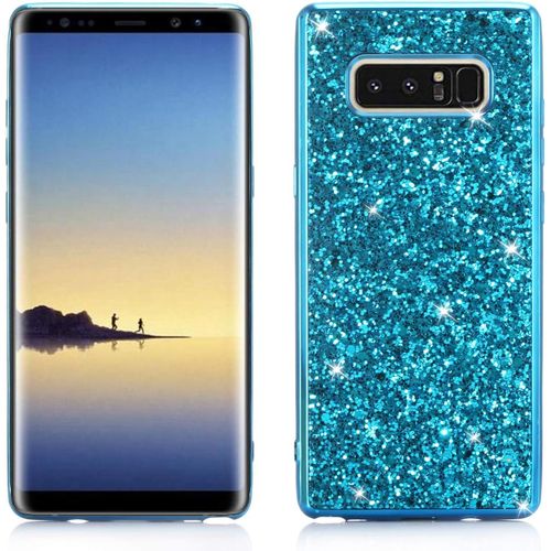 Coque Paillettes Pour Samsung Galaxy Note 8 2 In 1 Bling Glitter Sparkle Design Ultra Fine Mince Léger Case Bumper Housse Etui De Protection - Bleu