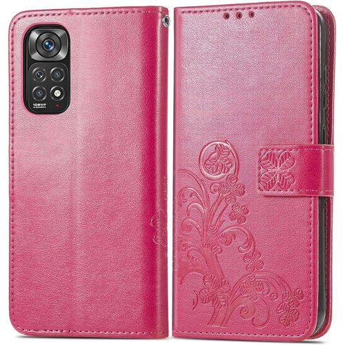 Coque Pour Xiaomi Redmi Note 11s, Stand Support, Porte-Cartes De Crédit, Premium Étui Housse En Cuir De Protection, Étui Housse Pour Xiaomi Redmi Note 11s. Rose Rouge