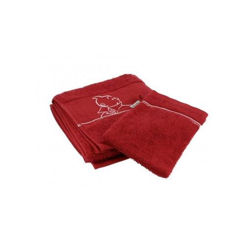 Serviette De Bain + Gant De Toilette Rouge Hermès 50x100 Cm