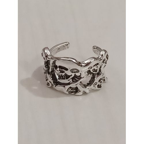 Bague Métal Argenté,Cranes Et Os,Bague Ouverte,Taille 17.2 Mm