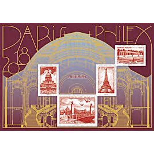 Monuments De Paris Salon Philatélique Paris-Philex "Bloc Doré" Reprise Des Timbres Anciens Invalides-Tour Eiffel-Versailles-Pont Alexandre Iii Feuillet 5222 Année 2018 N° 5222 5223 5224 5225 Yt Luxe