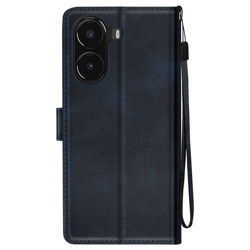 Étui pour Xiaomi Poco X7 Pro Dragonne Clapet Support Portefeuille Bleu Nuit