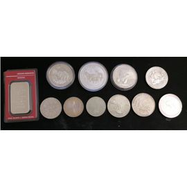 Lot De 10 Pièces D'argent + Lingot 50 Grs