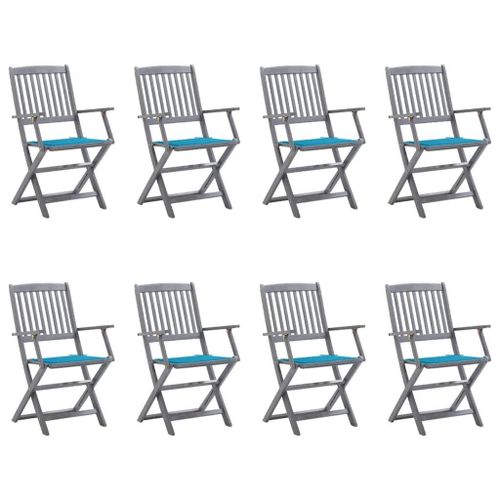 Prolenta Premium - Chaises Pliables D'extérieur Lot De 8 Et Coussins Bois D'acacia