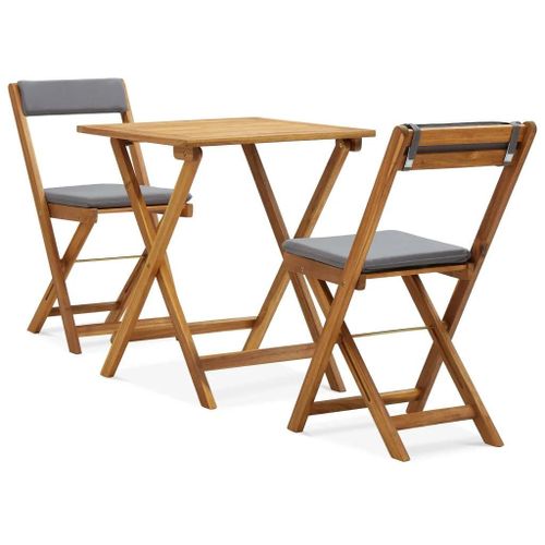 Prolenta Premium - Ensemble De Bistro Pliable 3 Pcs Et Coussins Bois Acacia Solide