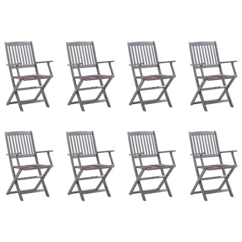 Prolenta Premium - Chaises Pliables D'extérieur Lot De 8 Et Coussins Bois D'acacia