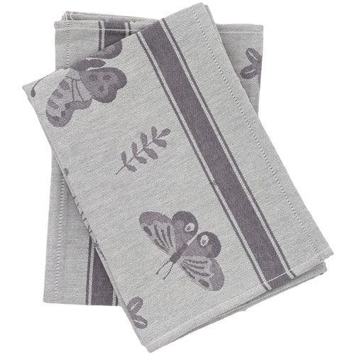 Lot De 2 Torchons De Cuisine Toile Collection Wings 50x70 Cm Gris