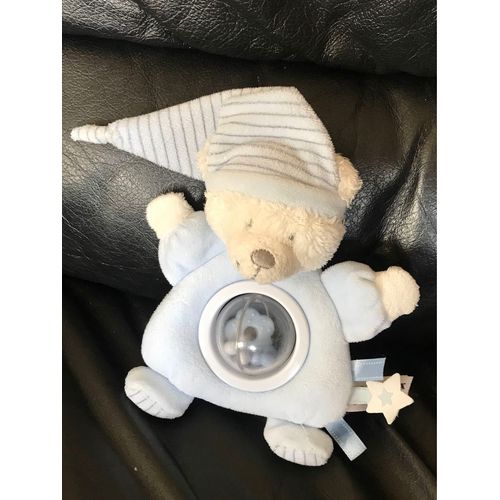 Doudou Peluche Hochet Ours Bleu Bonnet Bleu Rayé 17cm Max&sax