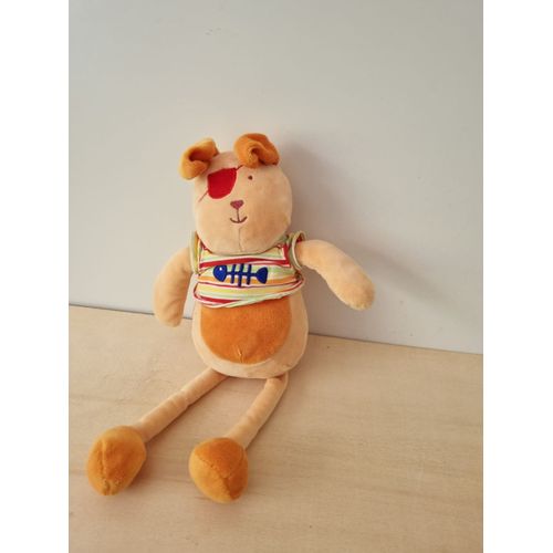 Doudou Chien Jaune Orange Arete De Poisson Nounours