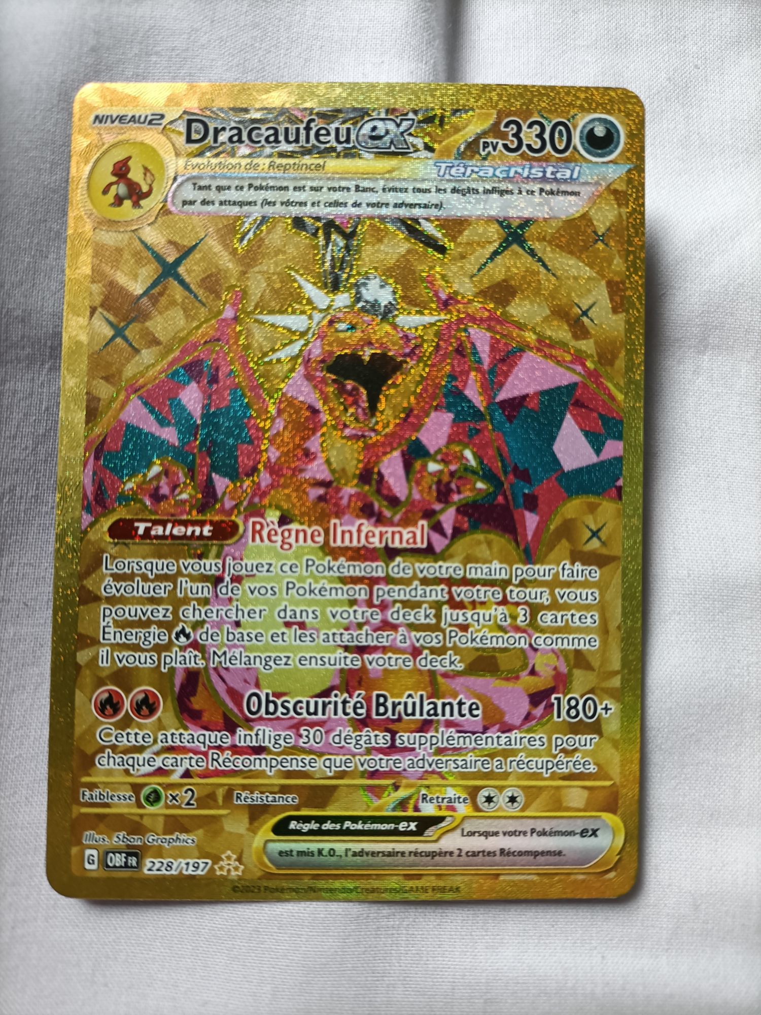 Carte Pokemon Dracaufeu EX Gold 228/197 EV03 Flammes Obsidiennes FR