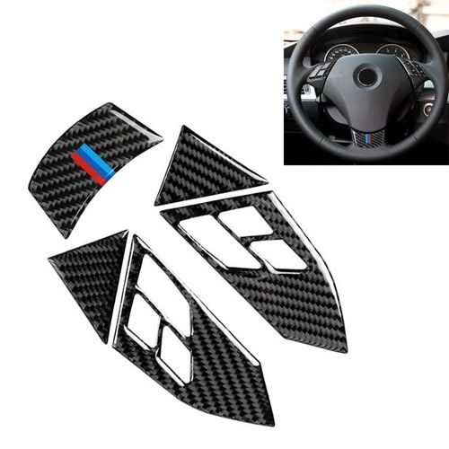 Autocollant De Bouton De Volant De Voiture-5 En 1 Fibre De Carbone Pour Bmw E60 2004-2010