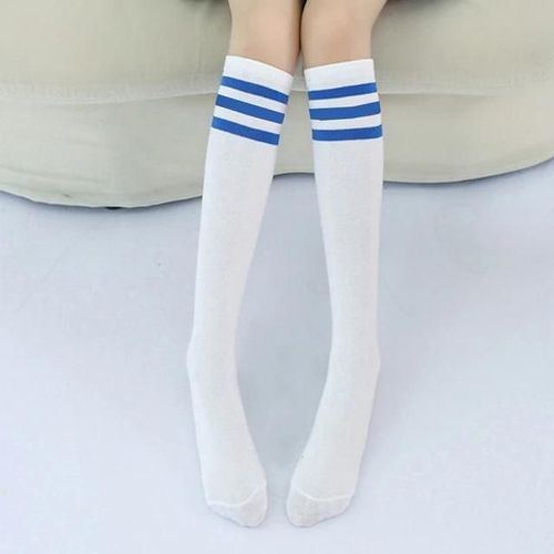 Mi-Bas Hautes Pour Enfants-Chaussettes De Sport En Coton Rayé 35cm Blanc/Bleu Blanc+Bande Bleue,35cm