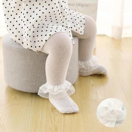 Collants En Maille Dentelle Fille-Collants Fins Respirants Pour Le Printemps Et L'automne,Blanc,21/23 Dentelle Blanche,21/23