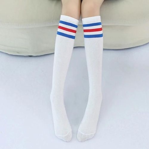 Mi-Bas Hautes Pour Enfants-Chaussettes De Sport En Coton Rayé 35cm Blanc/Bleu-Rouge Blanc+Bande Bleu-Rouge,35cm