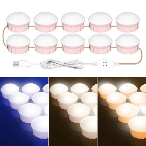 Miroir de salle de bain à LED-USB Gradation tricolore,10 LED lumineuses-