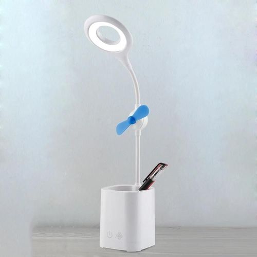 Lampe de bureau LED-Ventilateur pliable USB,Porte-stylo,Lame bleue-
