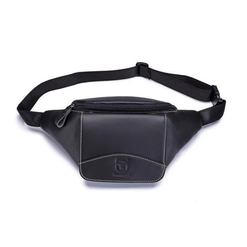 Sac banane en peau de vachette-Portefeuille multifonctionnel grande capacité pour homme-Noir