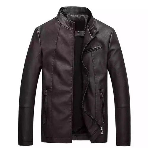 Veste En Cuir Pu Ajustée Pour Hommes-Café Lavé,Café De Taille Xxxl,Xxxl