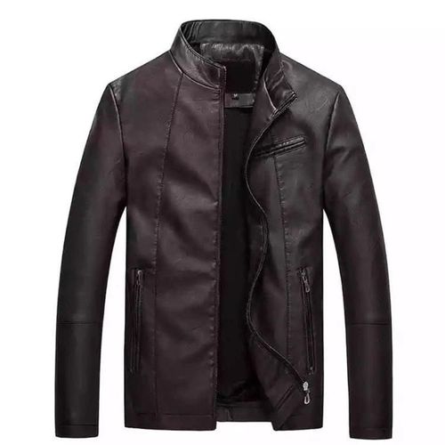 Veste En Cuir Pu Ajustée Pour Hommes-Café Lavé,Café De Taille Xxxl,Xxxl