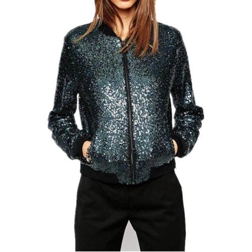Veste Décontractée À Sequins Pour Femme-Manteau Court,M Bleu | Bleu,M