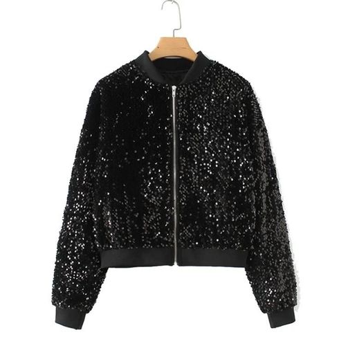 Veste Courte En Velours Brodé De Paillettes Pour Femme-Noir Par Noir