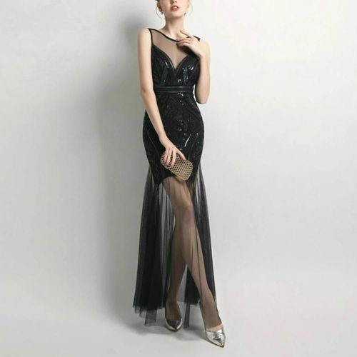 Robe De Soirée Sirène-Paillettes Perles Longue Robe De Bal Formelle Xxl Noir Noir,Xxl