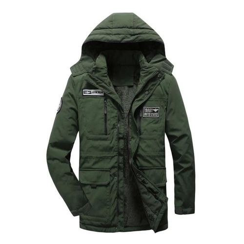 Veste Longue En Coton Vert Armée Pour Homme-Warm & Stylish By Army Green,M