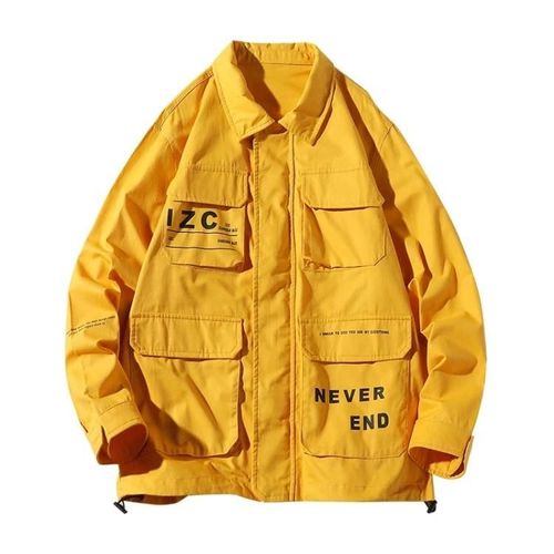 Veste Chemise Décontractée À Manches Longues Pour Hommes-Jaune Avec Impression De Lettres Jaune,S
