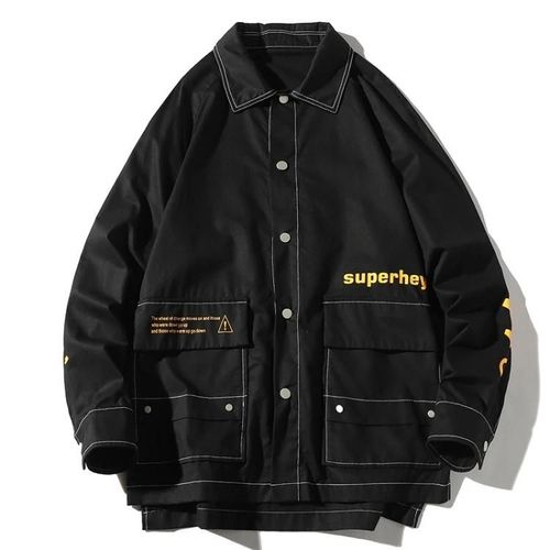 Veste Décontractée À Manches Longues-Manteau Imprimé Lettres Noires Pour Homme Xxl Noir,Xxl