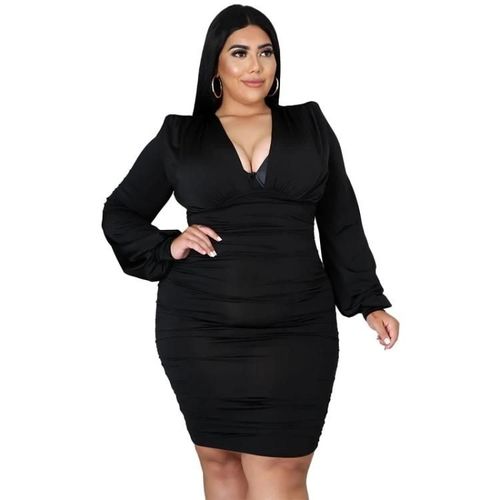 Robe De Couleur Unie Sexy Grande Taille-Noir,Design D'amélioration Des Fesses Noir,L