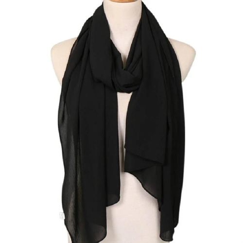 Écharpe Châle En Mousseline De Soie-Couleur Unie Noir Turban 180cm Pour Femme Noir,180cm