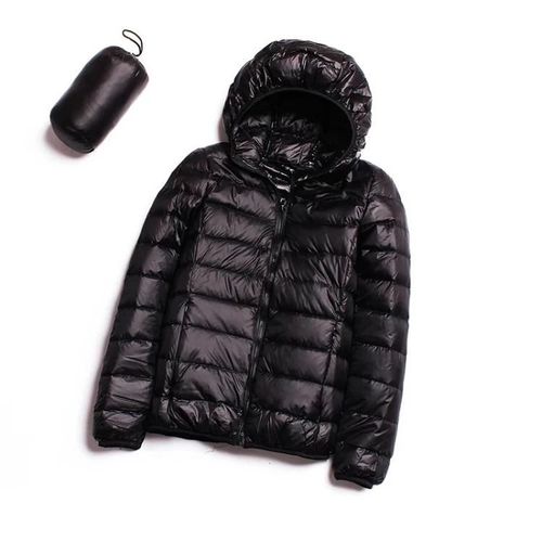 Doudoune Canard Blanche Ultra Légère Pour Femme-Manteau Chaud À Capuche,Taille L Noir,L