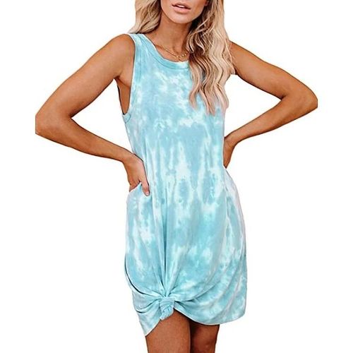Robe Gilet Tie-Dye Pour Femme-Ample Trapèze Mi-Longue,Vert Clair,Vert Clair,S