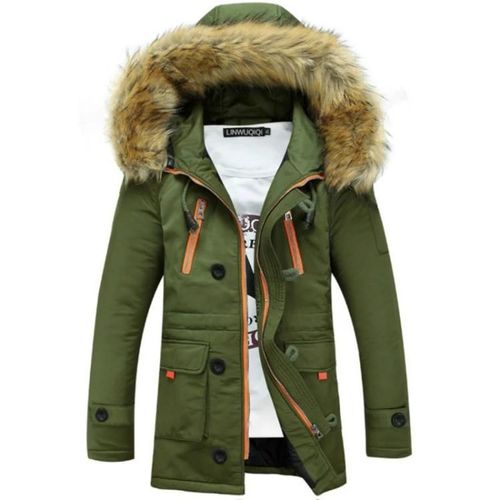 Veste Chaude Épaisse En Velours Pour Hommes-Long Manteau En Coton Avec Col En Fourrure,Vert Armée,Taille : Xxxxl Vert Armée,Xxxxl